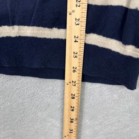 Ted Baker London Mens Size 5 XL Knit Polo Shirt Navy Blue Cream Striped Cotton - Picture 5 of 7